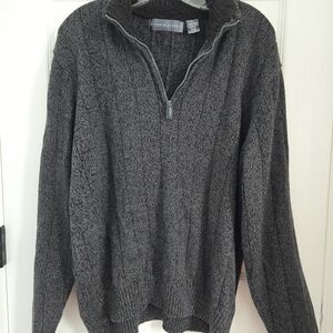 Oscar de la Renta Dark Heathered Gray Zip-Up Sweater XXL, Sherpa Collar Lining